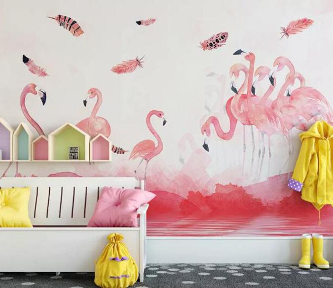 3D Pink Flamingo 010 Wall Murals Wallpaper AJ Wallpaper 2 