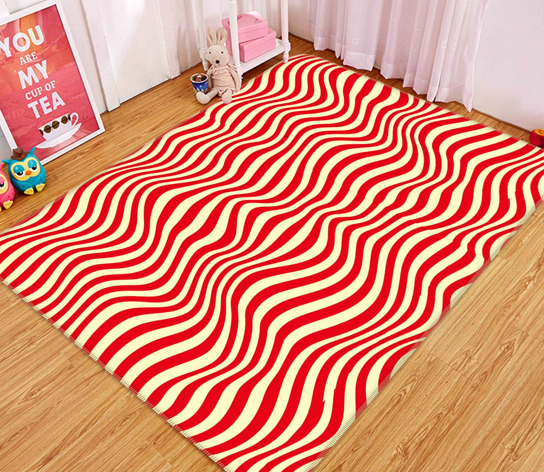 3D Red Wave 34231 Non Slip Rug Mat