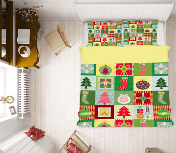 3D Square Pattern Tree Sock 51024 Christmas Quilt Duvet Cover Xmas Bed Pillowcases
