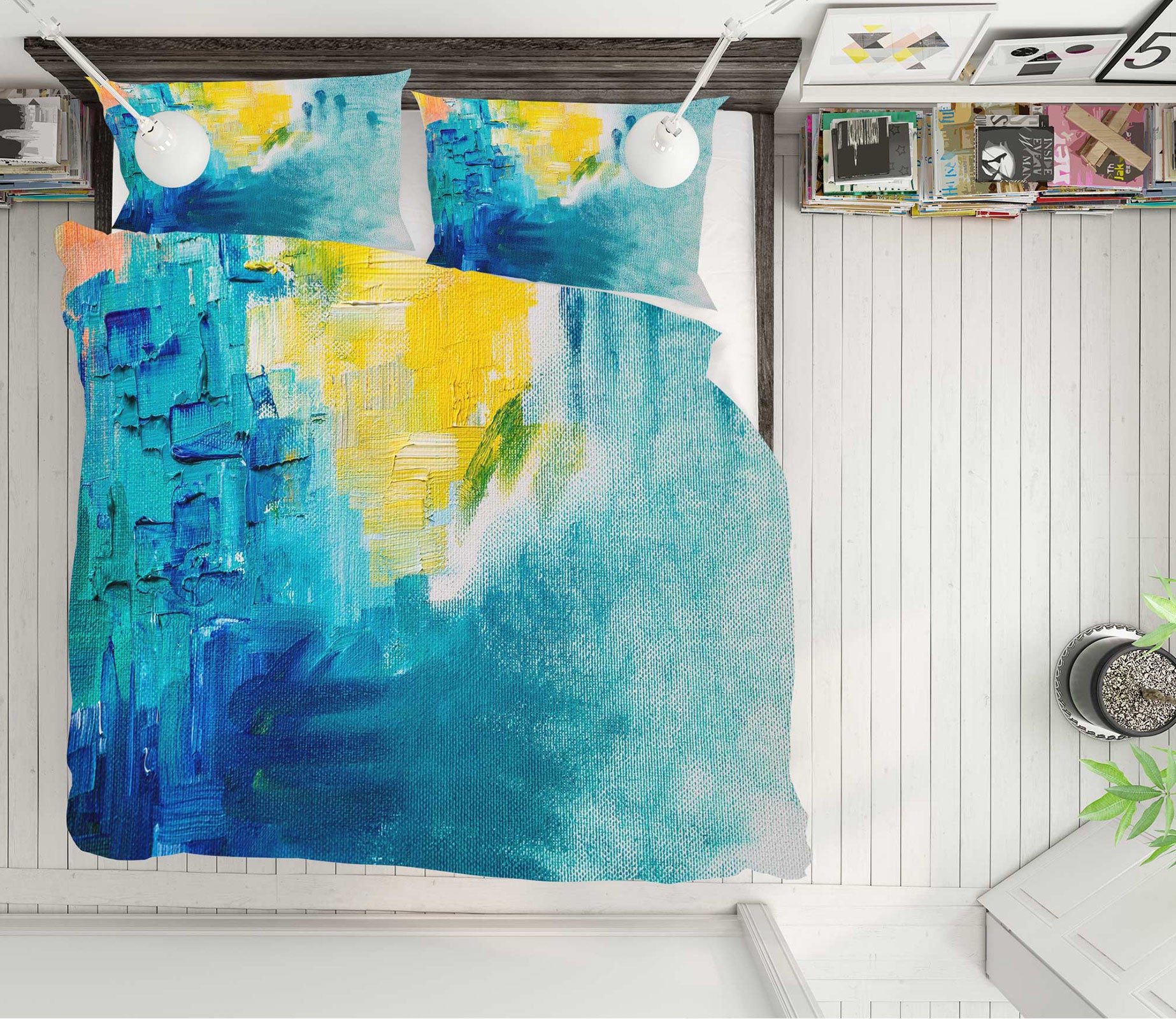 3D Blue Yellow 60036 Bed Pillowcases Quilt