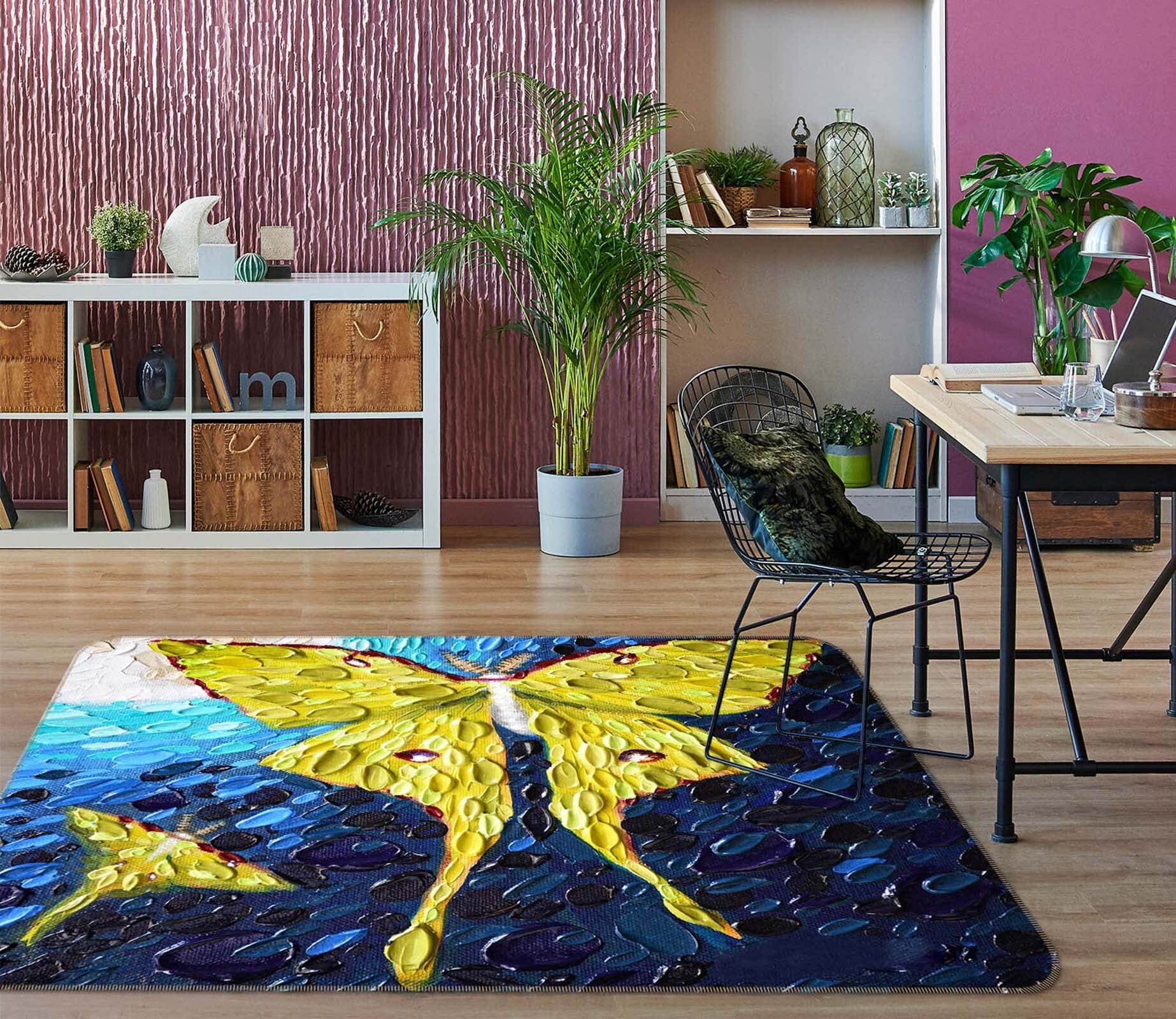 3D Yellow Butterfly 1007 Dena Tollefson Rug Non Slip Rug Mat Mat AJ Creativity Home 