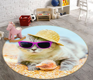 3D Beach Cat 29112 Round Non Slip Rug Mat