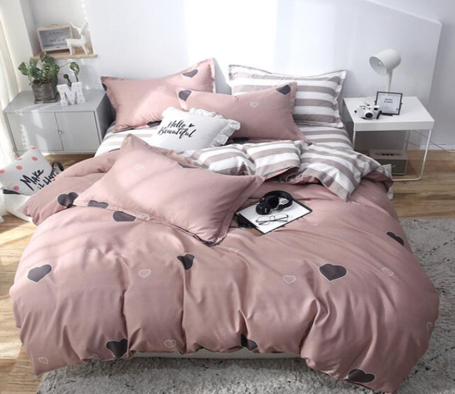 3D Gray Pink Love 4086 Bed Pillowcases Quilt