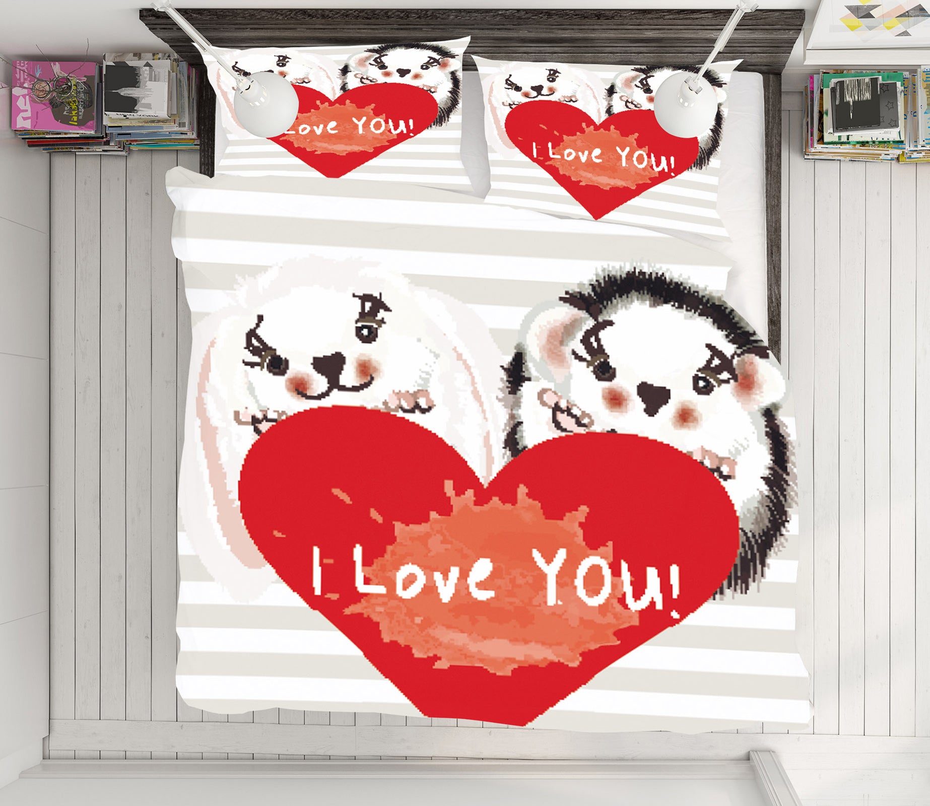 3D Heart Mouse 14204 Bed Pillowcases Quilt