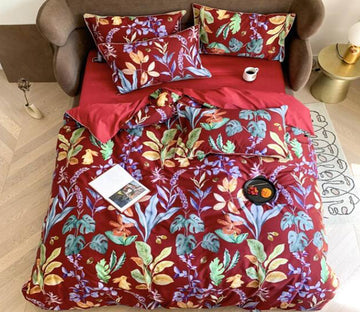 3D Red Background Flower 7118 Bed Pillowcases Quilt