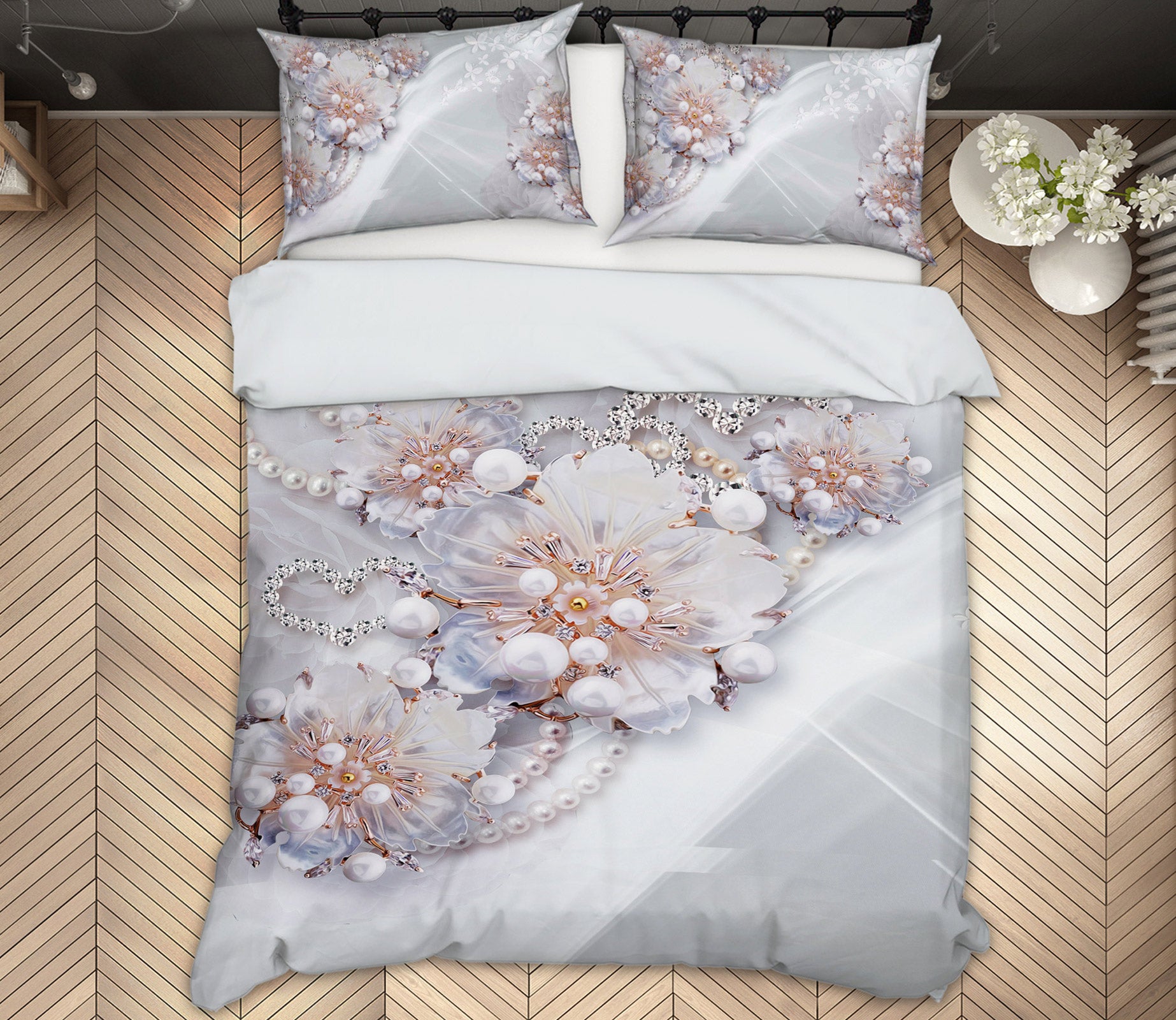 3D Pearl Flowers 13027 Bed Pillowcases Quilt
