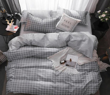 3D Light Gray Check Stripe 12056 Bed Pillowcases Quilt