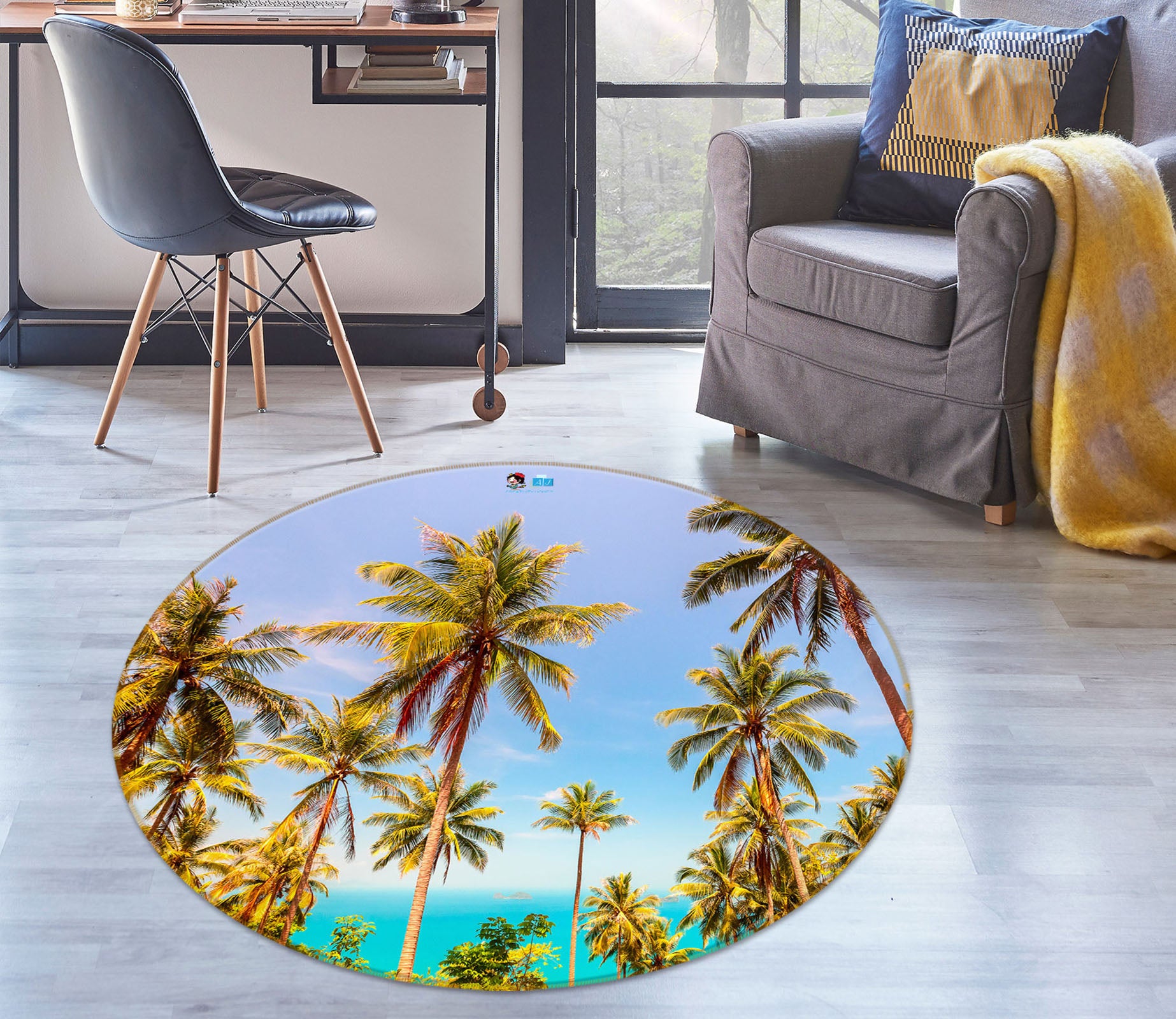 3D Coconut Grove 75090 Round Non Slip Rug Mat