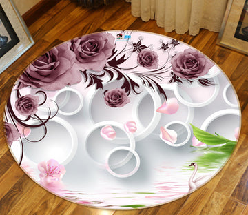 3D Circle Flowers 80243 Round Non Slip Rug Mat