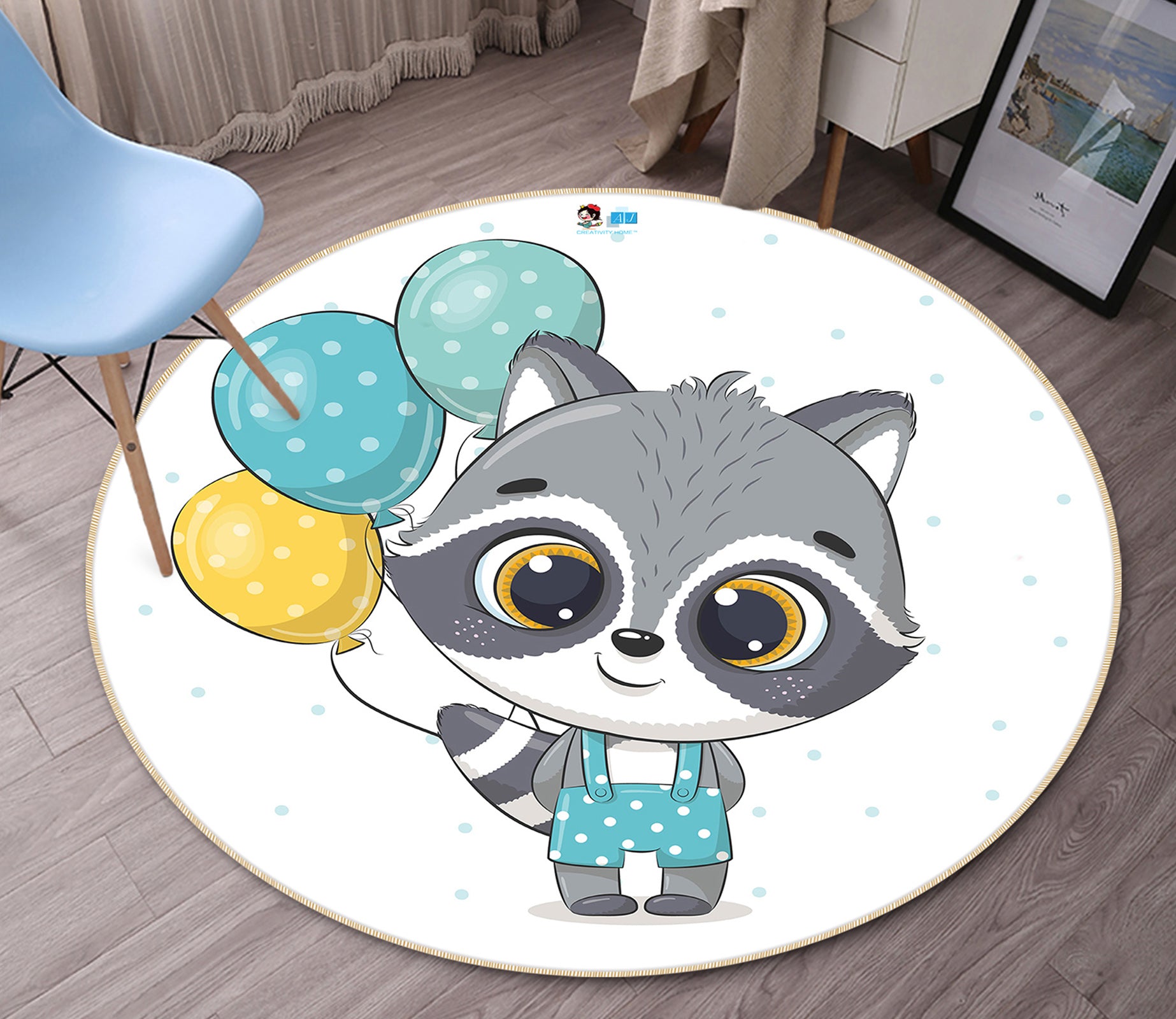 3D Cartoon Balloon Tanuki 74291 Round Non Slip Rug Mat
