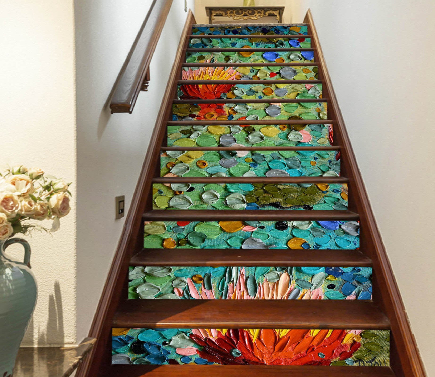 3D Lotus Pond Oil Painting 96160 Dena Tollefson Stair Risers