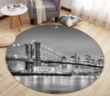 3D Black White Bridge 73025 Round Non Slip Rug Mat