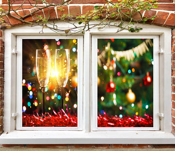 3D Wine Glass 42177 Christmas Window Film Print Sticker Cling Stained Glass Xmas