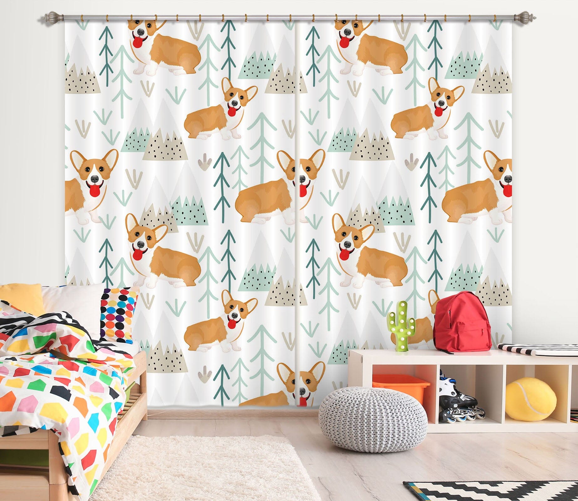 3D Corgi Pattern 124 Uta Naumann Curtain Curtains Drapes Curtains AJ Creativity Home 