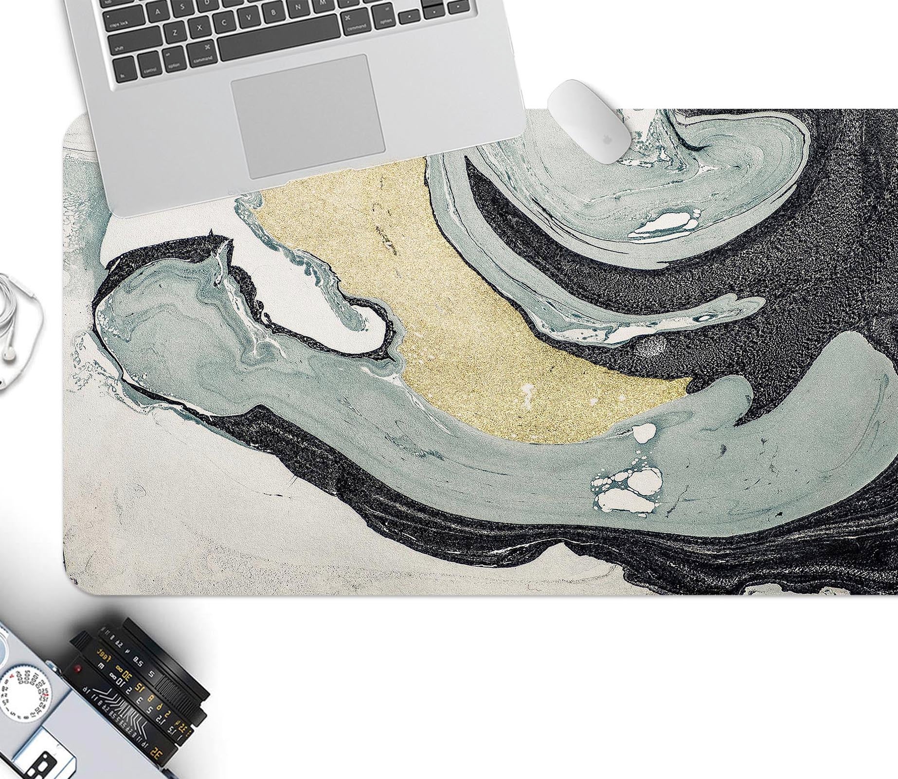 3D Gray-Green Lines 18056 Desk Mat