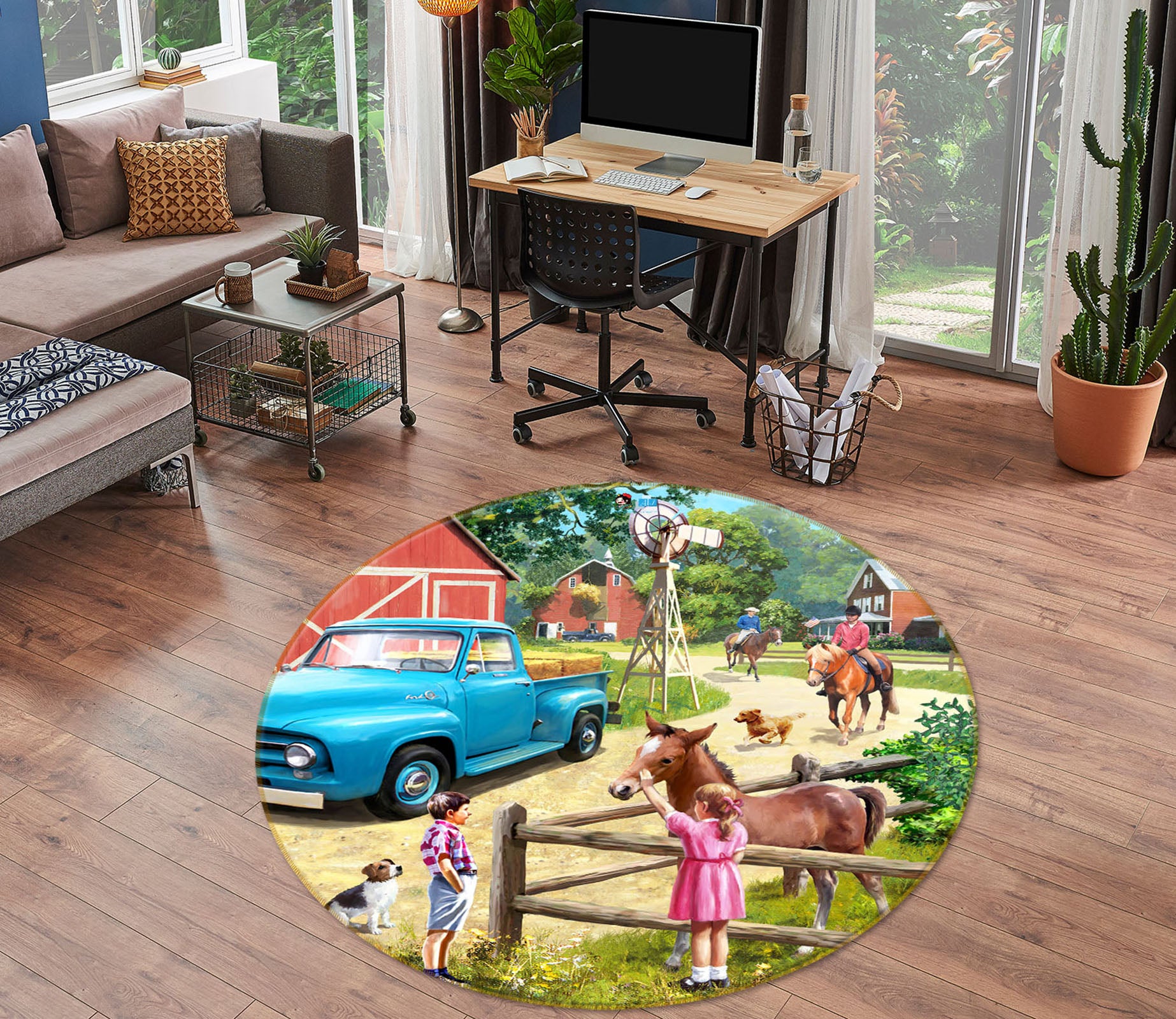 3D Pony Child 054 Kevin Walsh Rug Round Non Slip Rug Mat