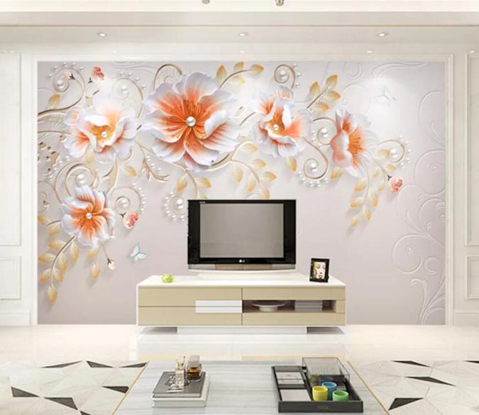 3D Orange Flowers 188 Wall Murals Wallpaper AJ Wallpaper 2 
