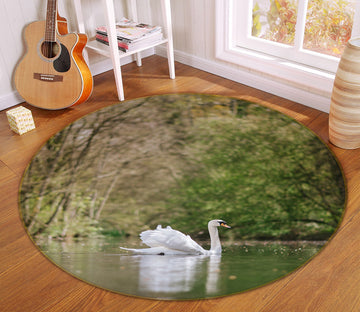 3D White Swan British Lake 82287 Animal Round Non Slip Rug Mat