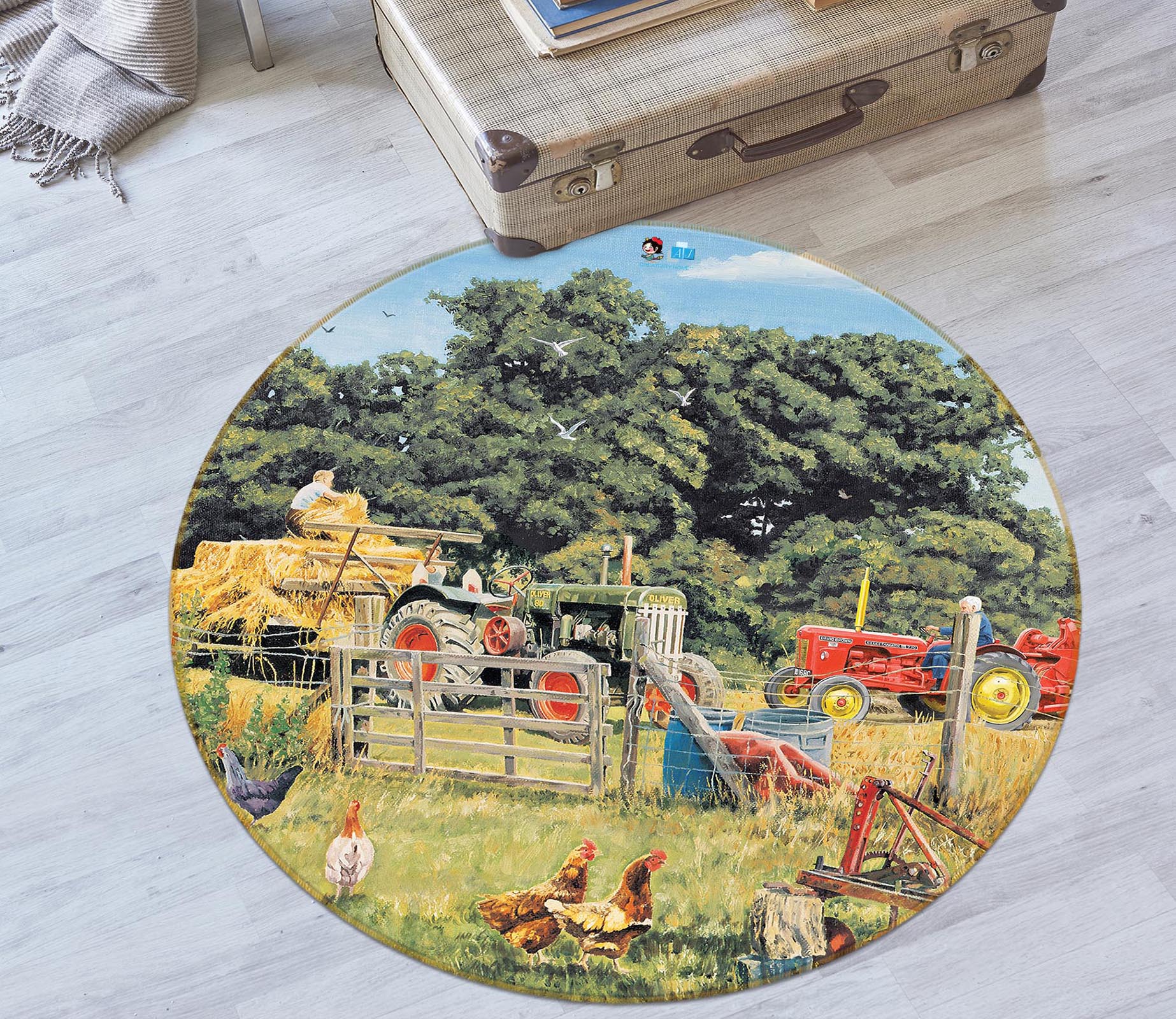 3D Farm Trees 8910 Trevor Mitchell Rug Round Non Slip Rug Mat