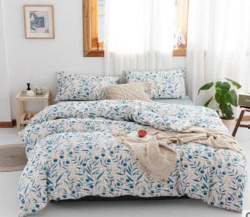 3D Blue Floral 15107 Bed Pillowcases Quilt