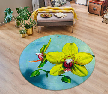 3D Yellow Flower 110106 Matthew Holden Bates Rug Round Non Slip Rug Mat