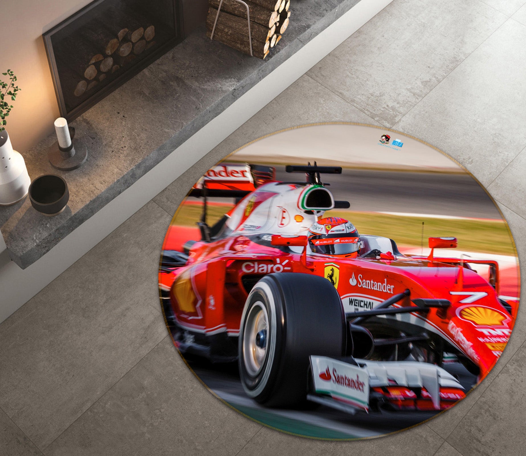 3D Red Racing Car 74167 Round Non Slip Rug Mat