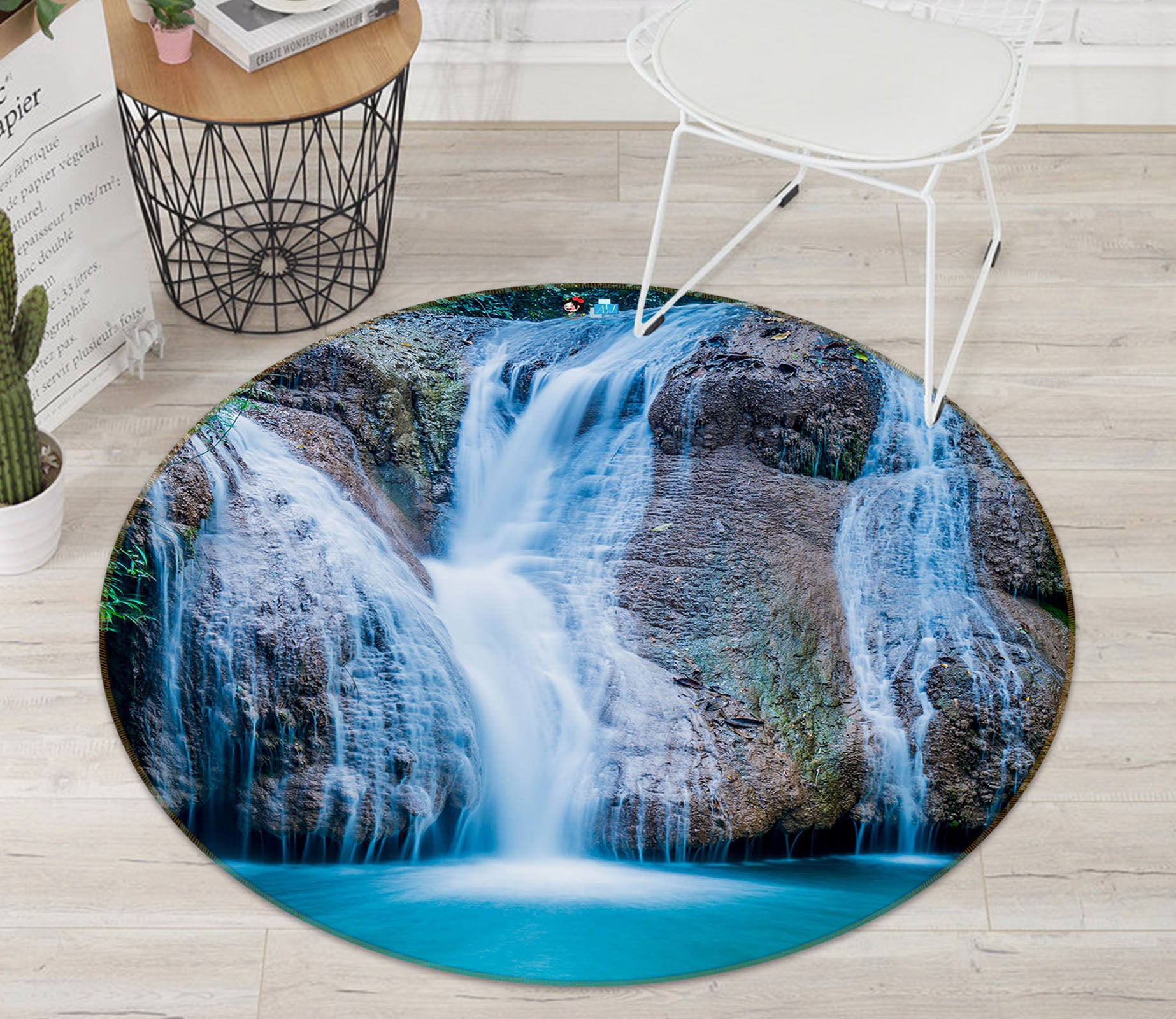3D Waterfall 69158 Round Non Slip Rug Mat