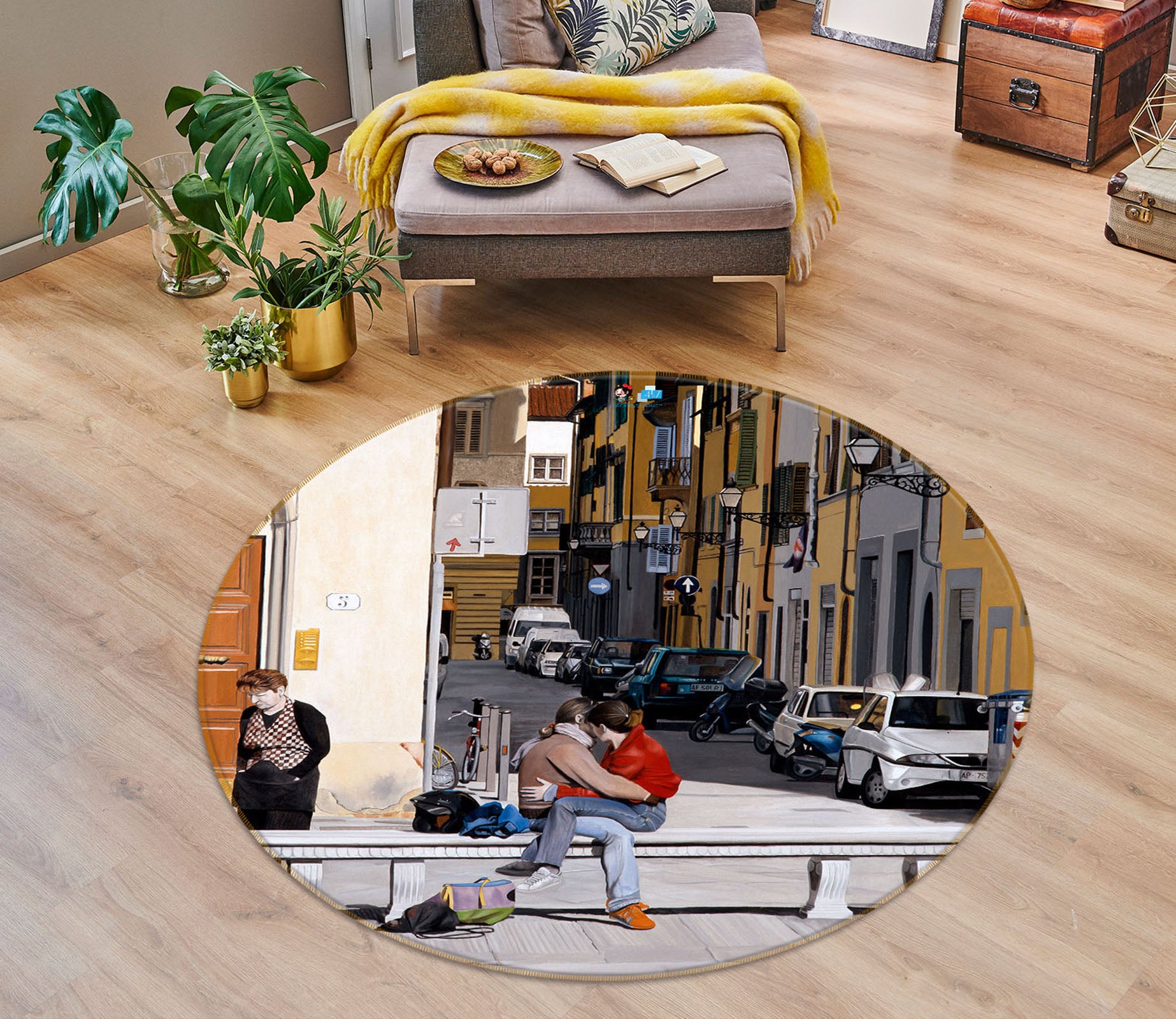 3D Street House 11088 Matthew Holden Bates Rug Round Non Slip Rug Mat