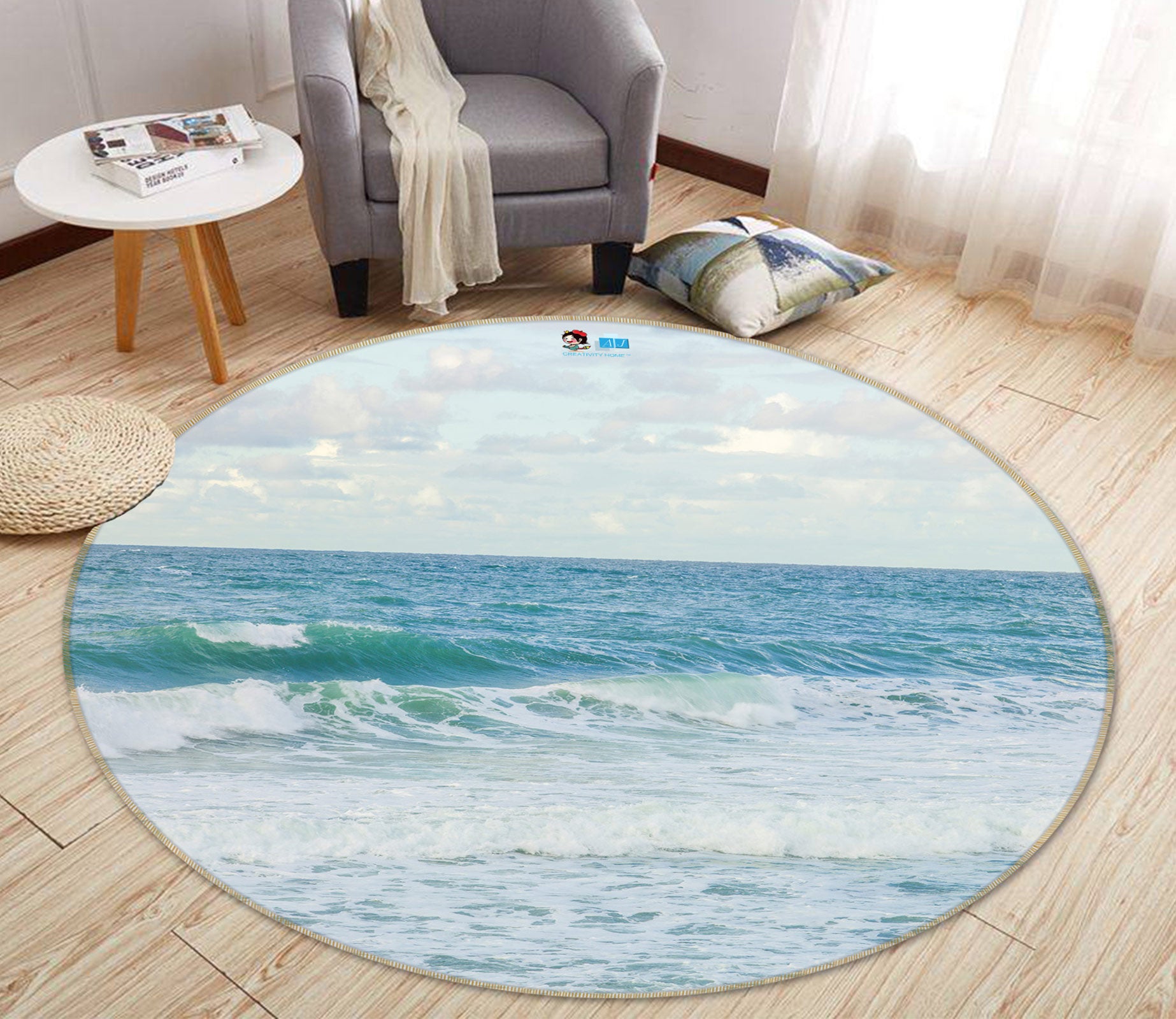 3D Blue Ocean 7527 Assaf Frank Rug Round Non Slip Rug Mat