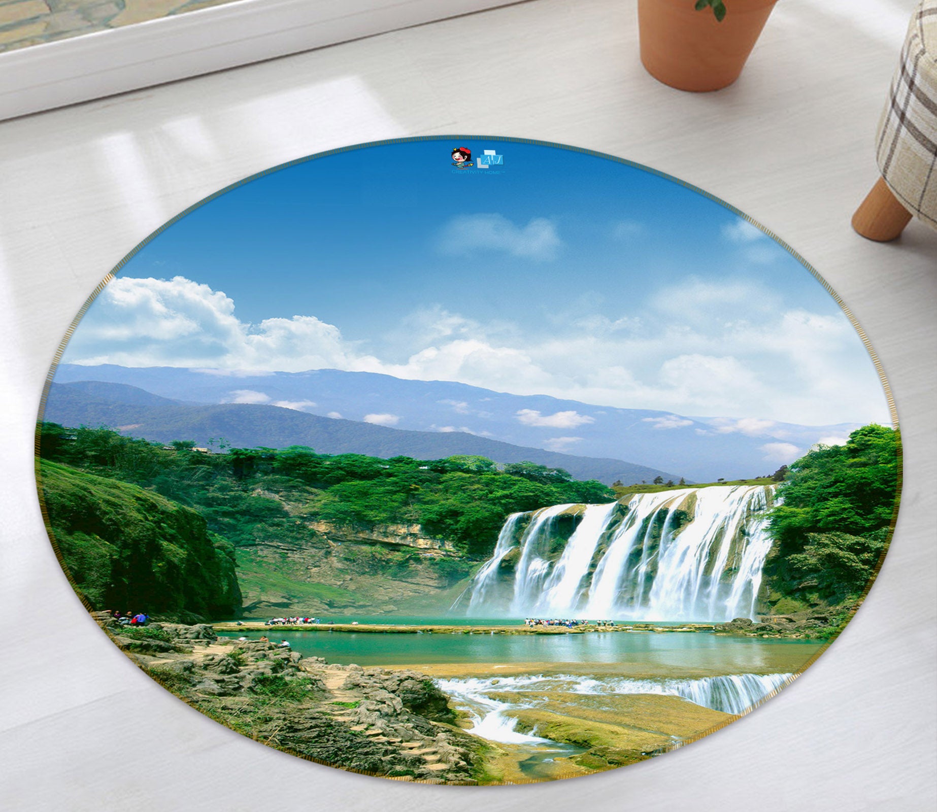 3D Waterfall River 74052 Round Non Slip Rug Mat