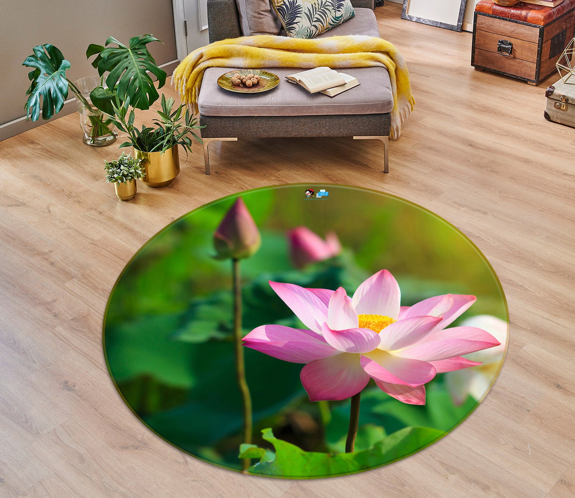 3D Lotus 75065 Round Non Slip Rug Mat