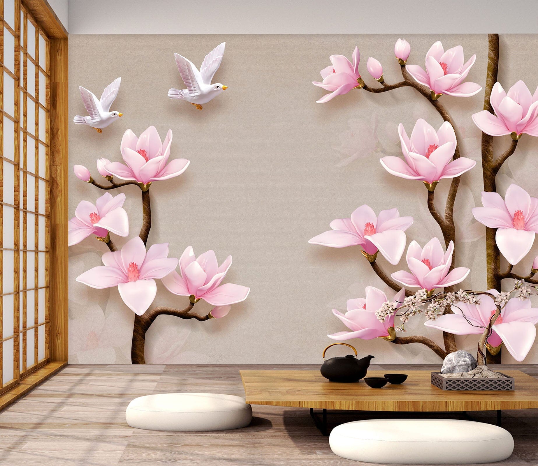 3D Pink Flowers 1466 Wall Murals Wallpaper AJ Wallpaper 2 