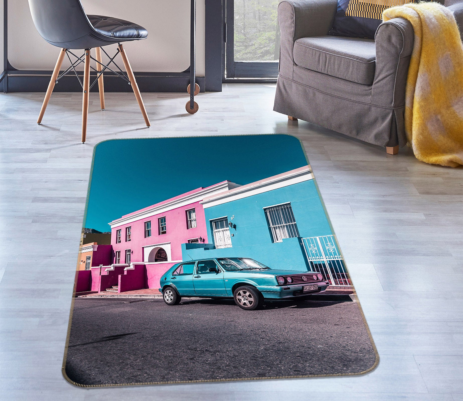 3D Pink Blue House Car 68130 Vehicle Non Slip Rug Mat