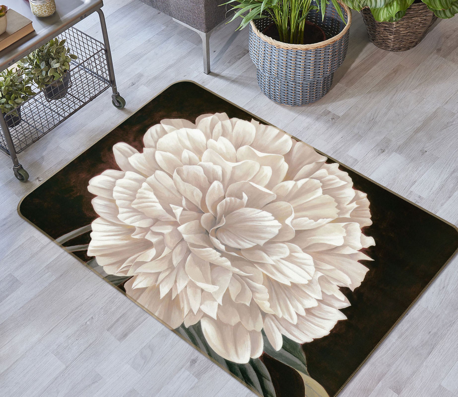 3D White Flowers 32074 Non Slip Rug Mat