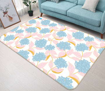 3D Blue Flowers Pink Leaves 107107 Kashmira Jayaprakash Rug Non Slip Rug Mat