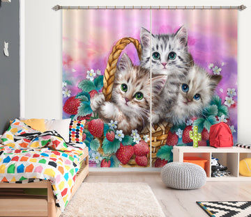 3D Strawberry Cat 9058 Kayomi Harai Curtain Curtains Drapes