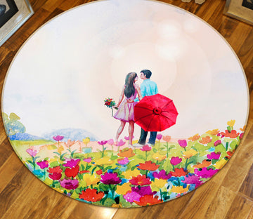 3D Flower Bush Couple 71210 Round Non Slip Rug Mat