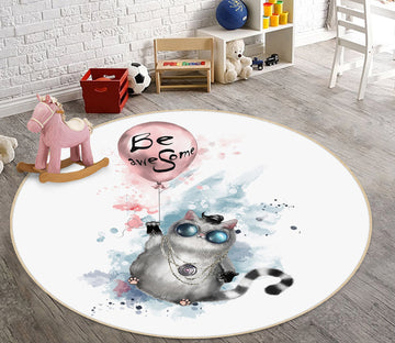 3D Cat Balloon 29061 Round Non Slip Rug Mat