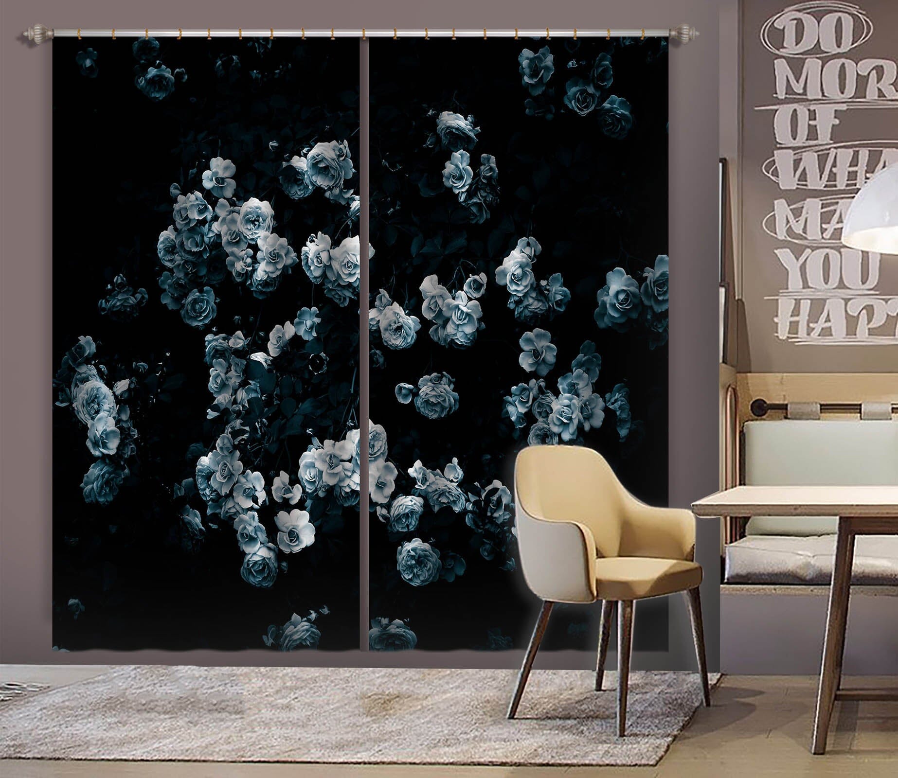 3D White Rose 044 Noirblanc777 Curtain Curtains Drapes Curtains AJ Creativity Home 