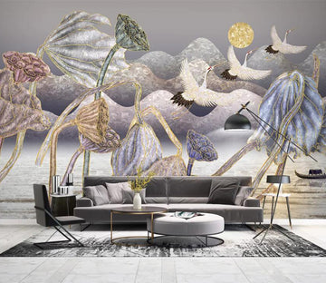 3D Lotus Crane WC2684 Wall Murals