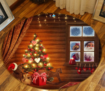 3D Tree Window Santa Claus 54009 Christmas Round Non Slip Rug Mat Xmas