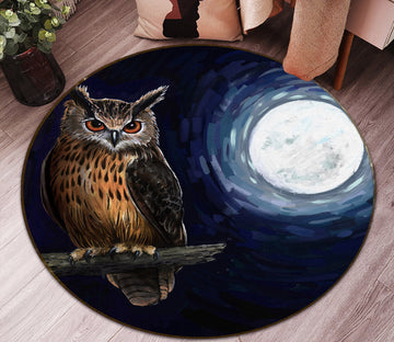 3D Owl Moon 37219 Animal Round Non Slip Rug Mat