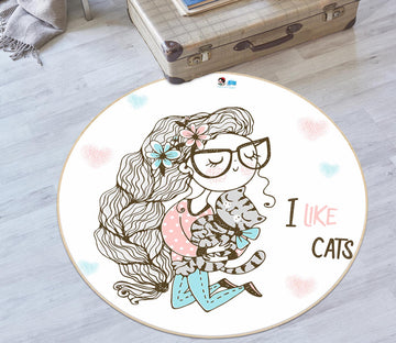3D Girl With Long Hair 74287 Round Non Slip Rug Mat