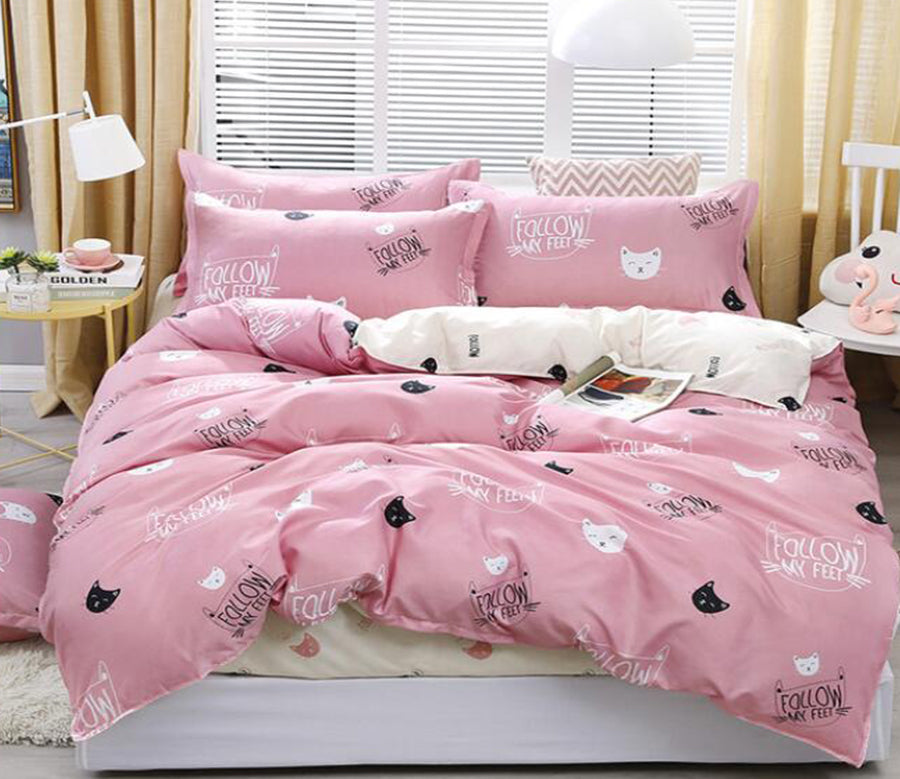 3D Pink Bottom Black And White Cat Head 12057 Bed Pillowcases Quilt