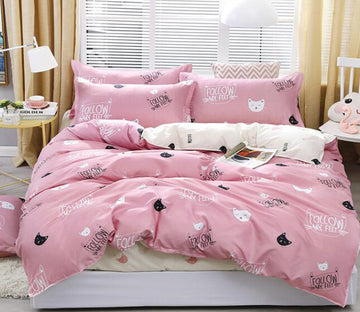 3D Pink Bottom Black And White Cat Head 12057 Bed Pillowcases Quilt