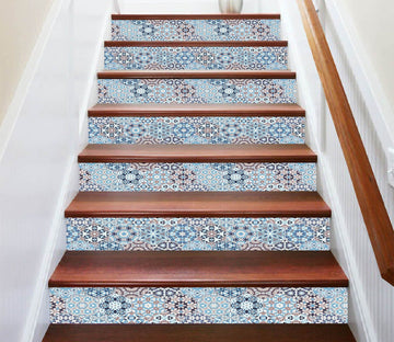 3D Light Blue Handmade Mosaic 2542 Marble Tile Texture Stair Risers Wallpaper AJ Wallpaper 
