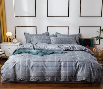 3D Grey Grid 13093 Bed Pillowcases Quilt
