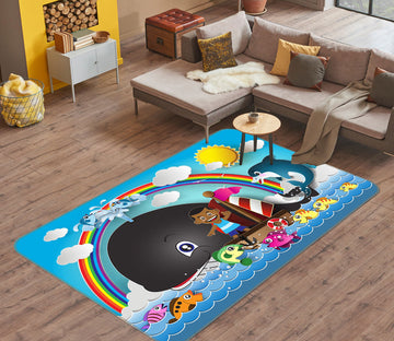3D Cartoon Rainbow Whale 76283 Non Slip Rug Mat