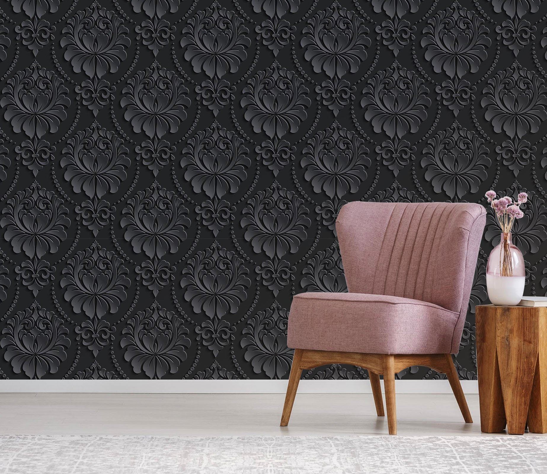 3D Black Bottom Flower Pattern 9 Wallpaper AJ Wallpaper 