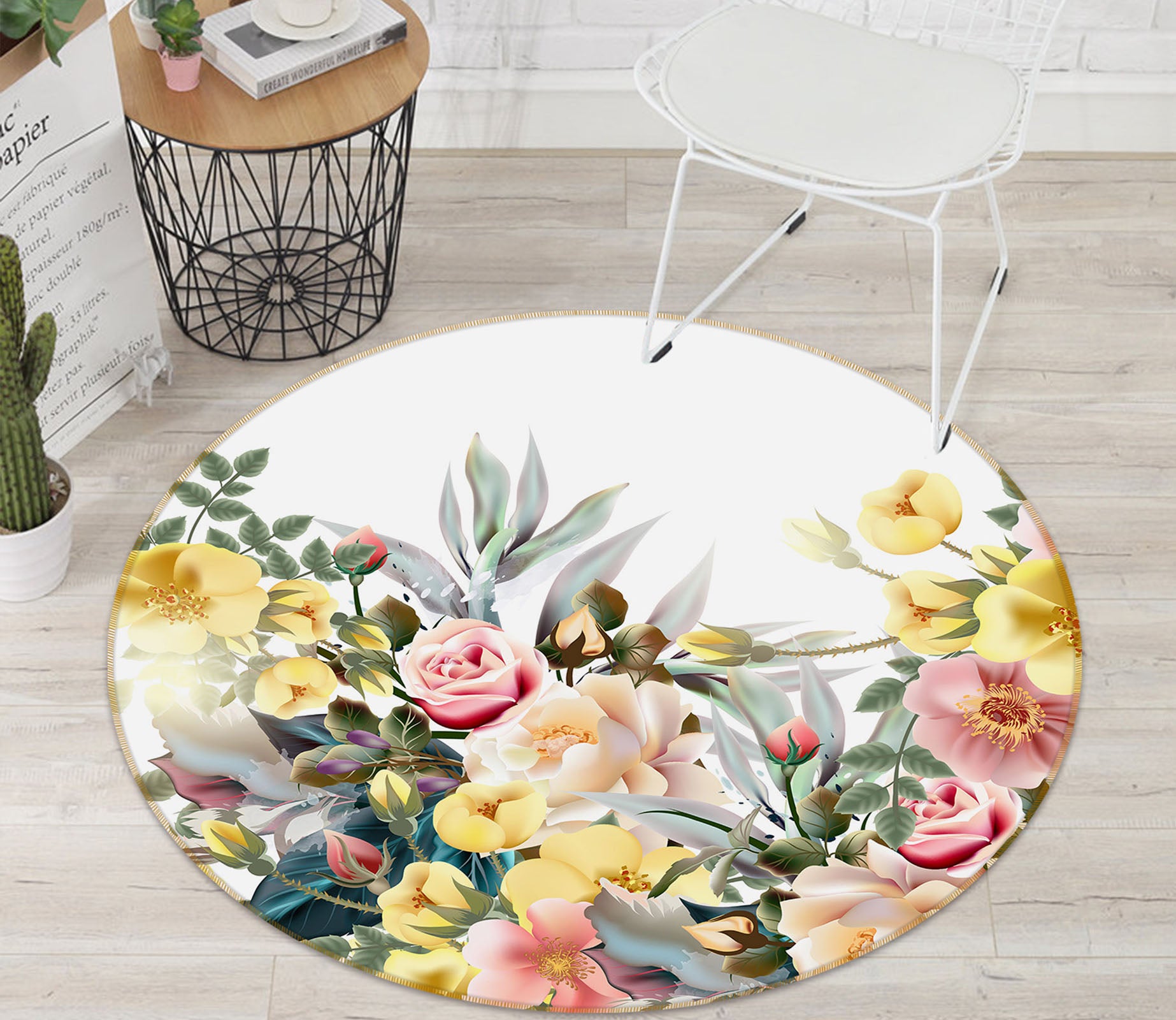 3D Flower Bush 29069 Round Non Slip Rug Mat